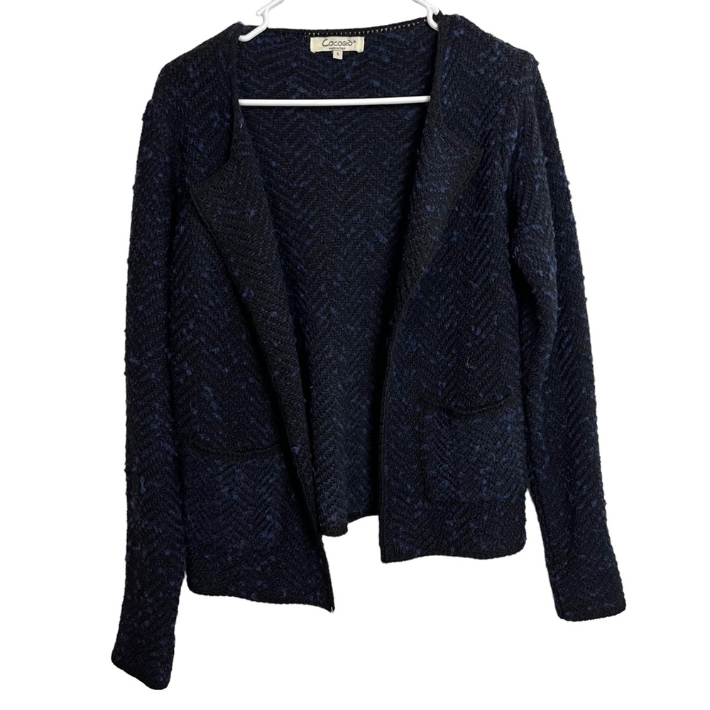 Cocogio Blue Black Textured Open Cardigan Size S Women